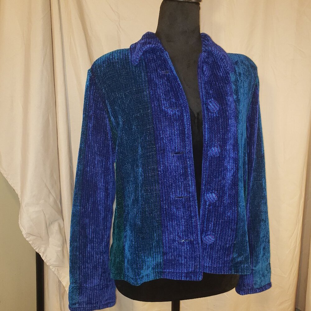 Women's Lynn Yarrington Blue & Green Textured Jacket -S/M